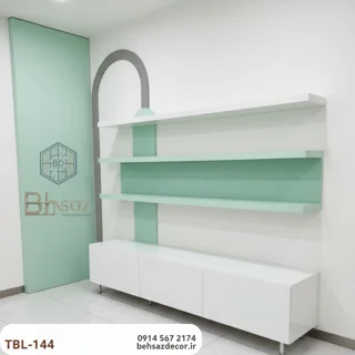 میز کانتر و دکوراسیون اداری طرح طاق (Arch) | مدل TBL-144 (ست میز و شلف)
