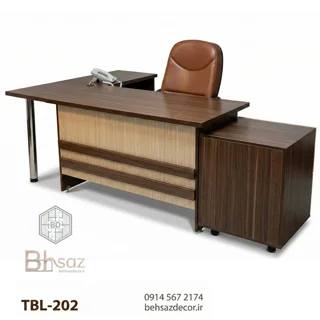میز مدیریت و کارشناسی ال‌دار (دو رنگ) | مدل TBL-202 (دارای فایلینگ جانبی)